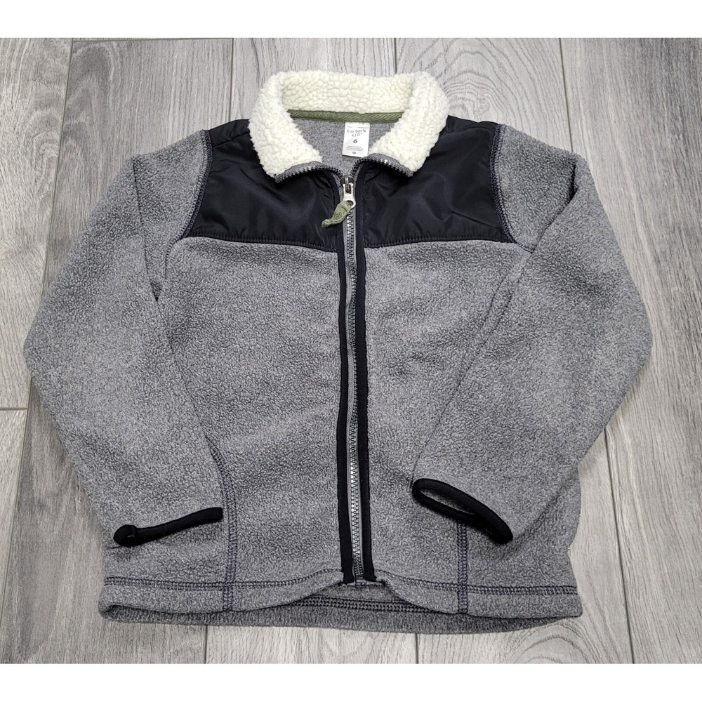 Carter's Kid Boys Sherpa Collar Zip-up Grey Shirt/Outerwear Size 6